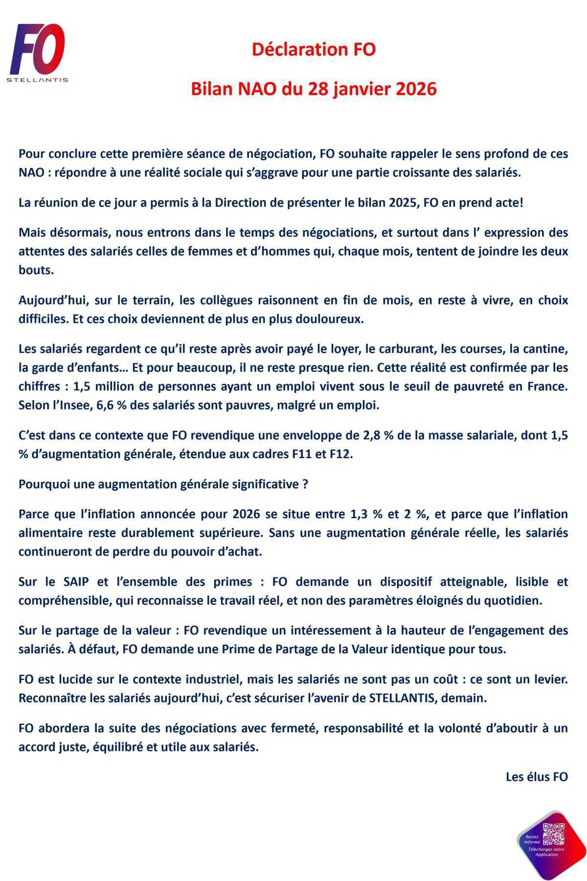 1ere réunion NAO du 28 Janvier 2026 : Bilan Salarial 2025 