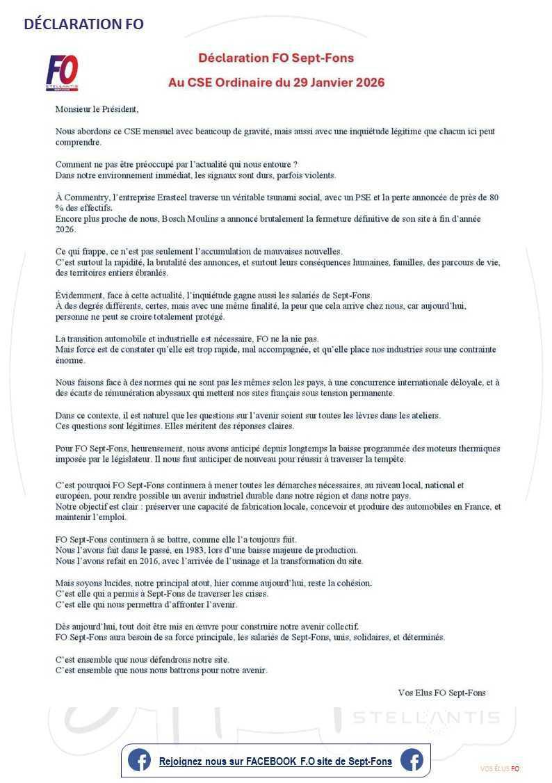 Compte-rendu du CSE du 29 janvier 2026.