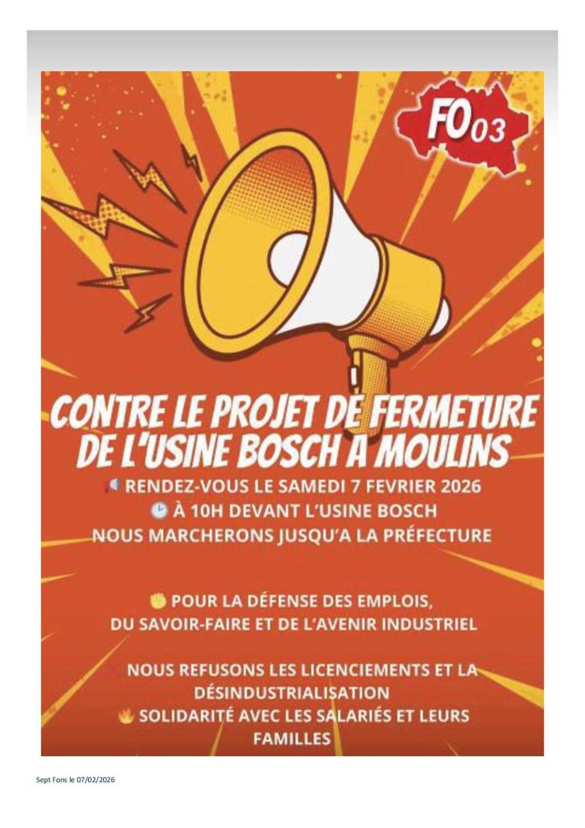 Marche pour la défense de Bosch Moulins.