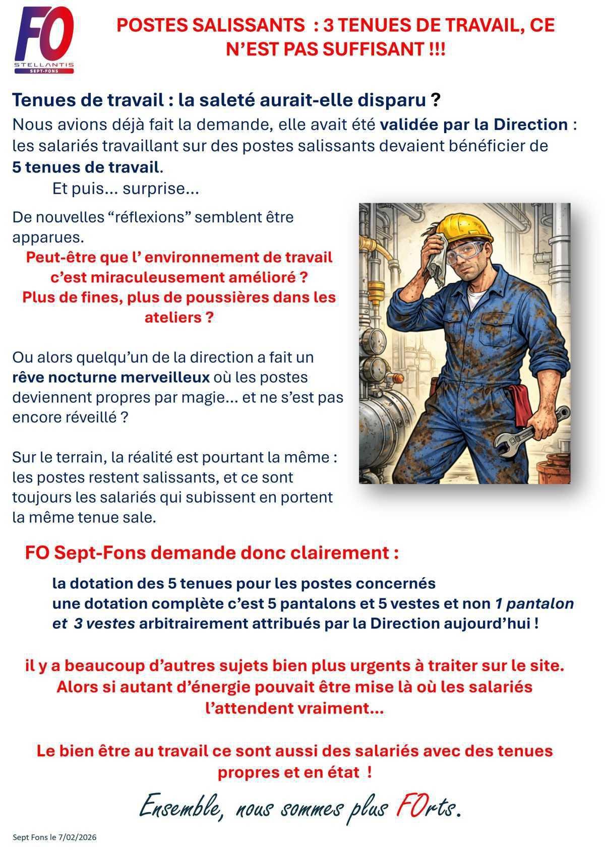 POSTES SALISSANTS : 3 TENUES DE TRAVAIL, CE N’EST PAS SUFFISANT !!!