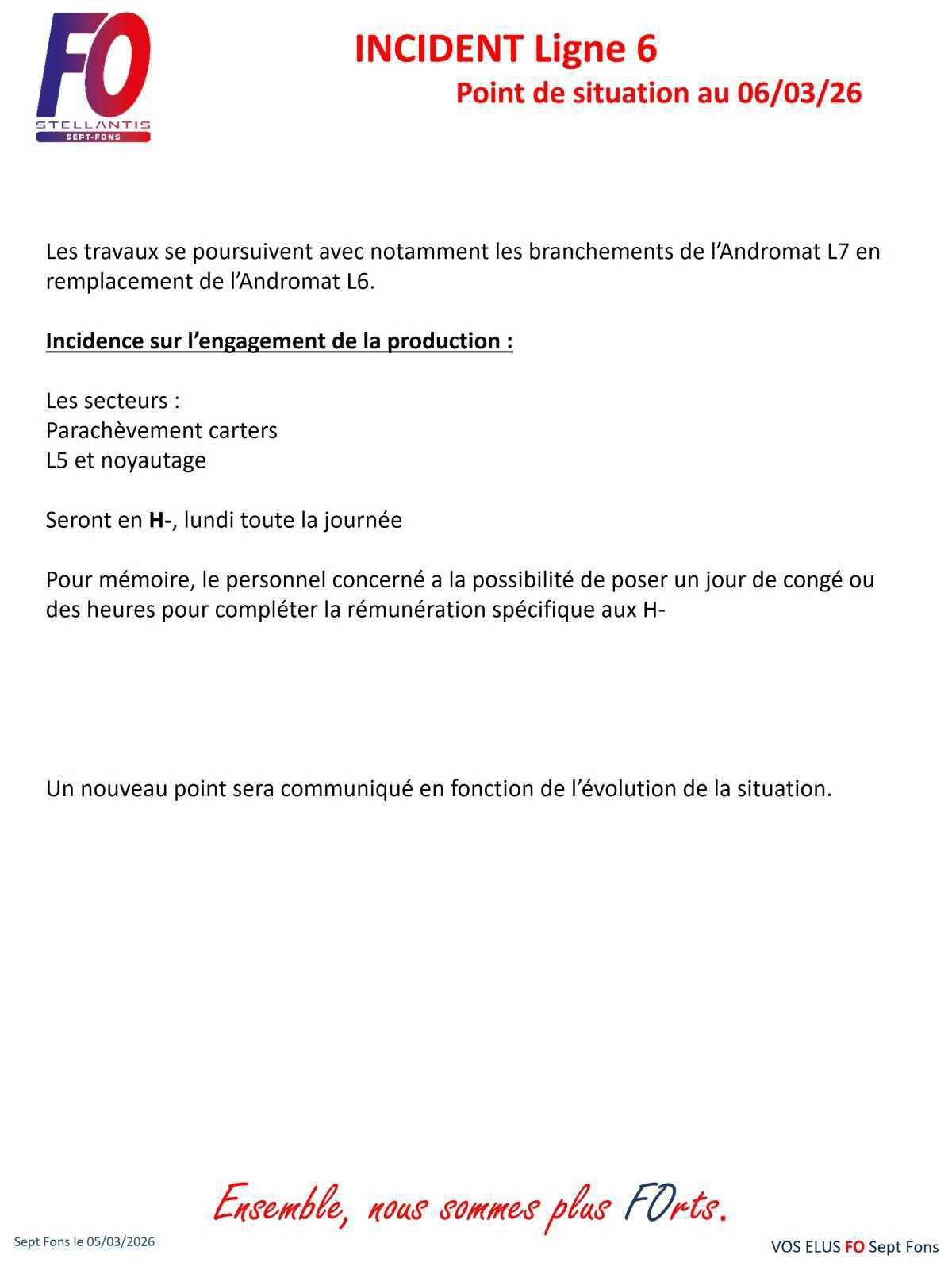 INCIDENT Ligne 6, Point de situation au 06 mars 26