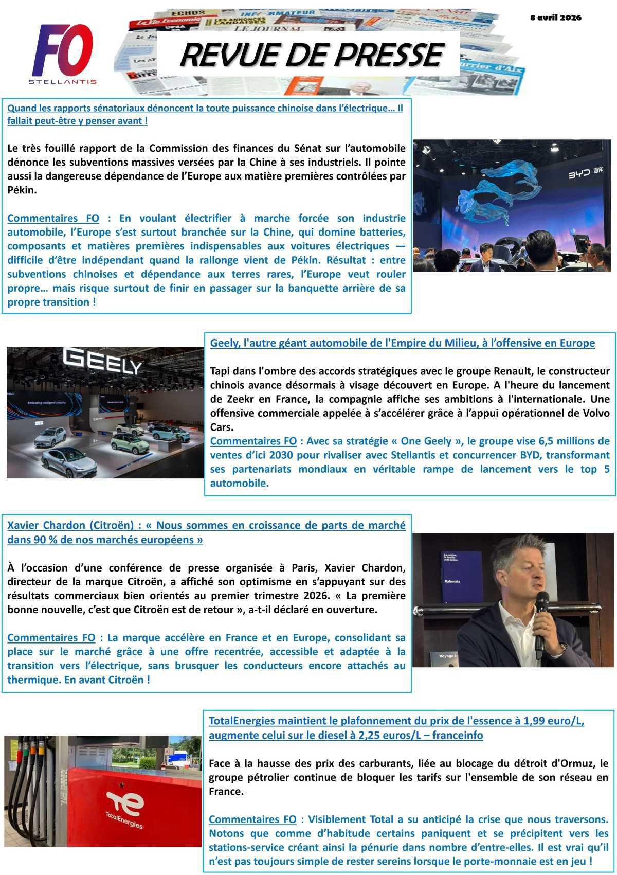 REVUE DE PRESSE FO, 8 avril 2026