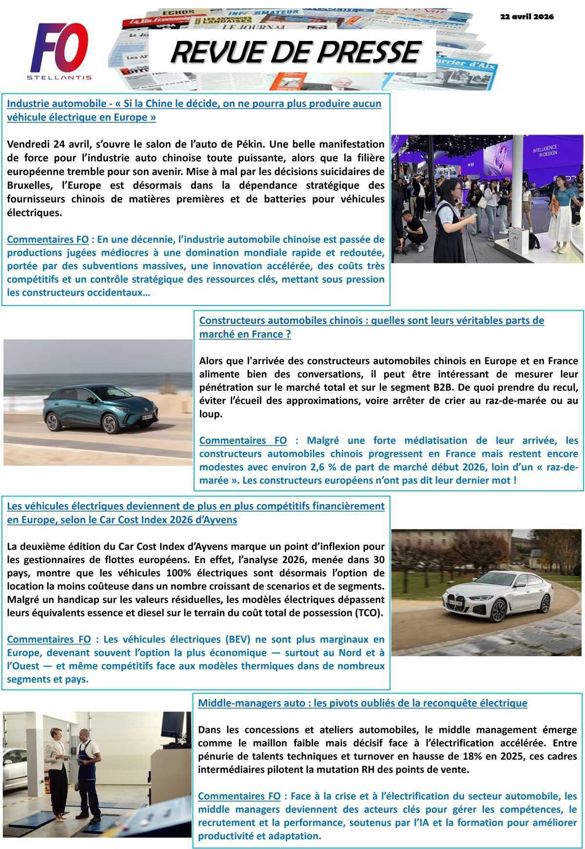 REVUE DE PRESSE FO, 22 avril 2026