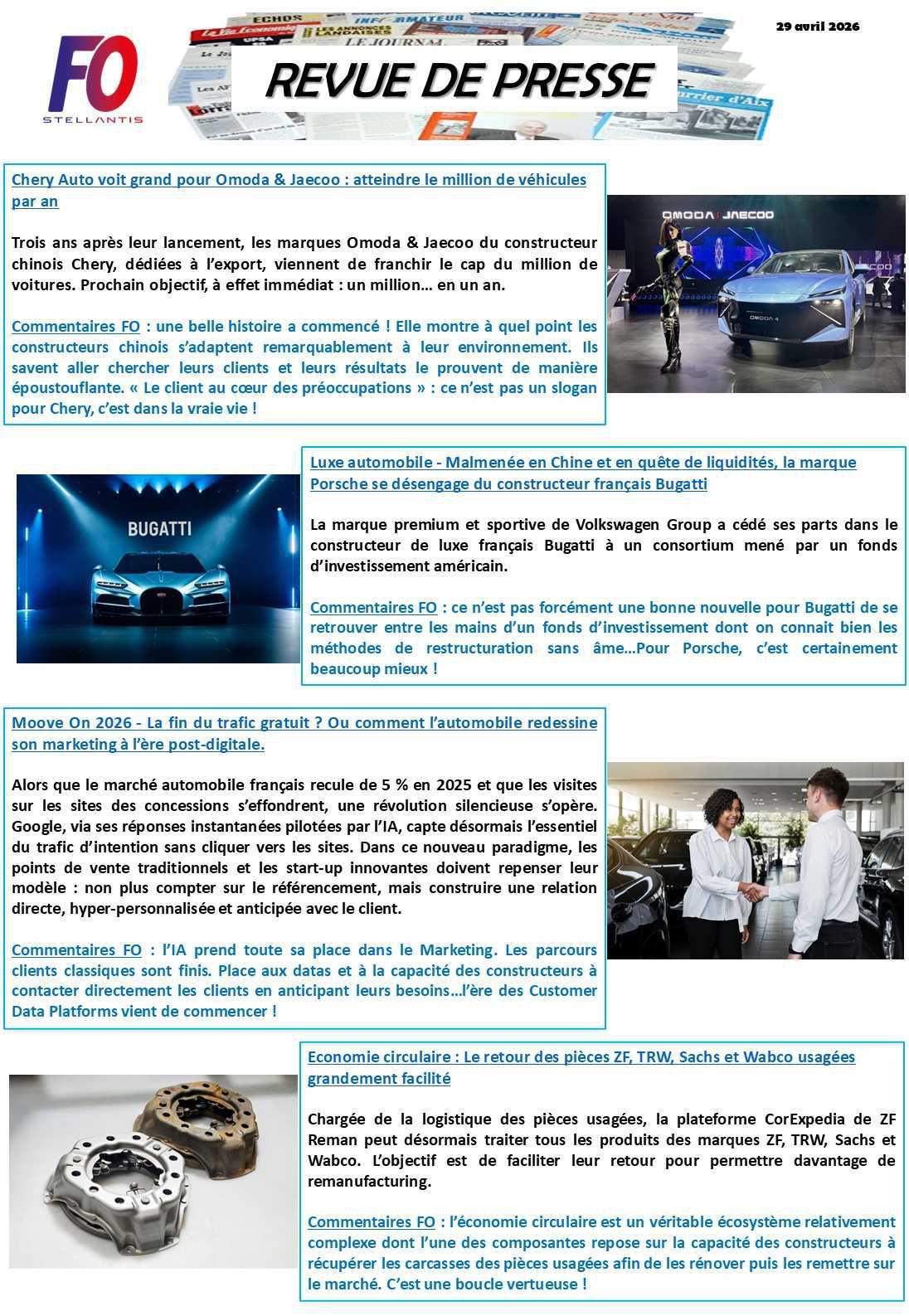 REVUE DE PRESSE FO, 29 Avril 2026