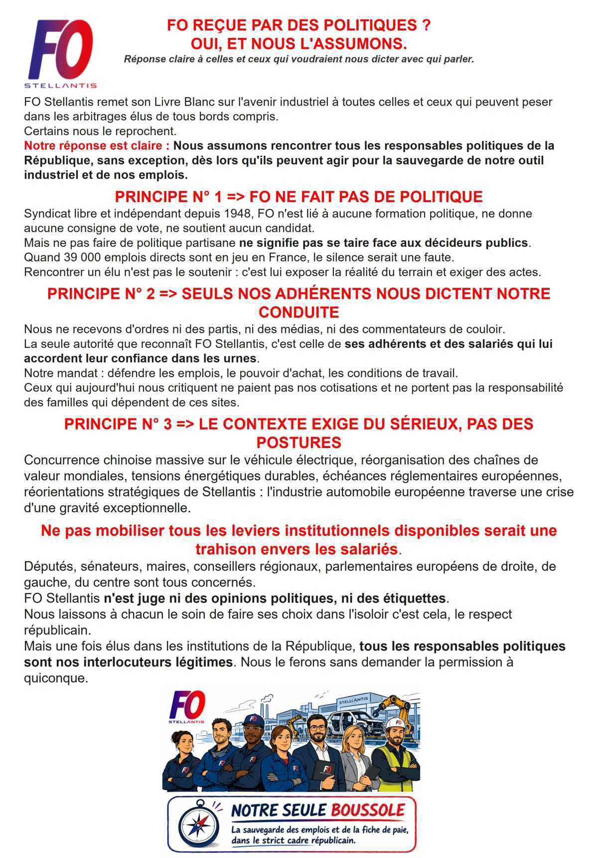 FO REÇUE PAR DES POLITIQUES ? OUI, ET NOUS L'ASSUMONS.