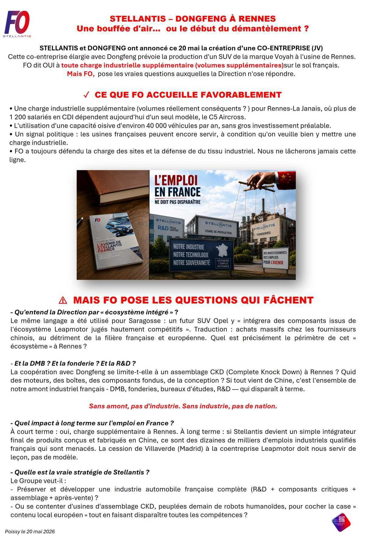 STELLANTIS – DONGFENG À RENNES, Une bouffée d'air… ou le début du démantèlement ?