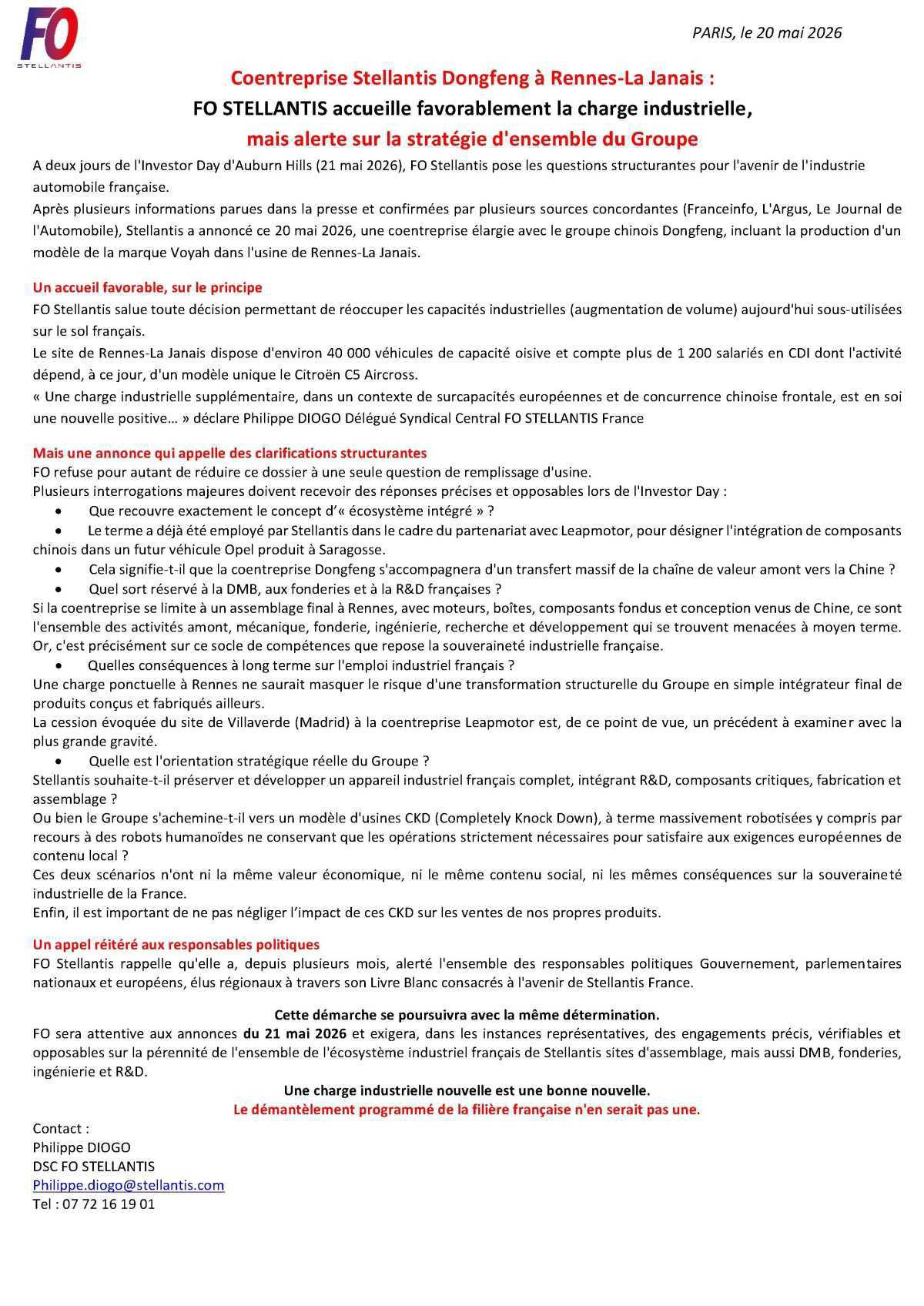 STELLANTIS – DONGFENG À RENNES, Une bouffée d'air… ou le début du démantèlement ?