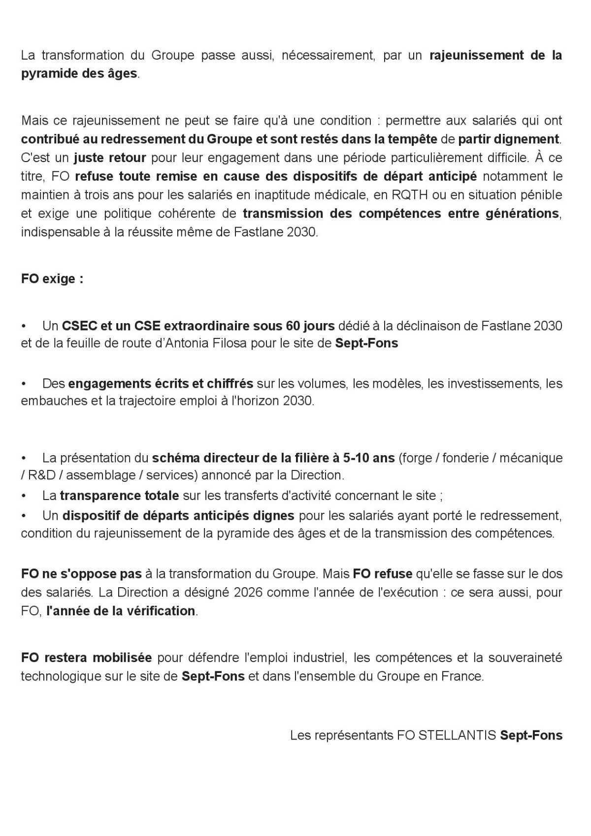 Déclaration FO en CSE du 28 juin 2026.