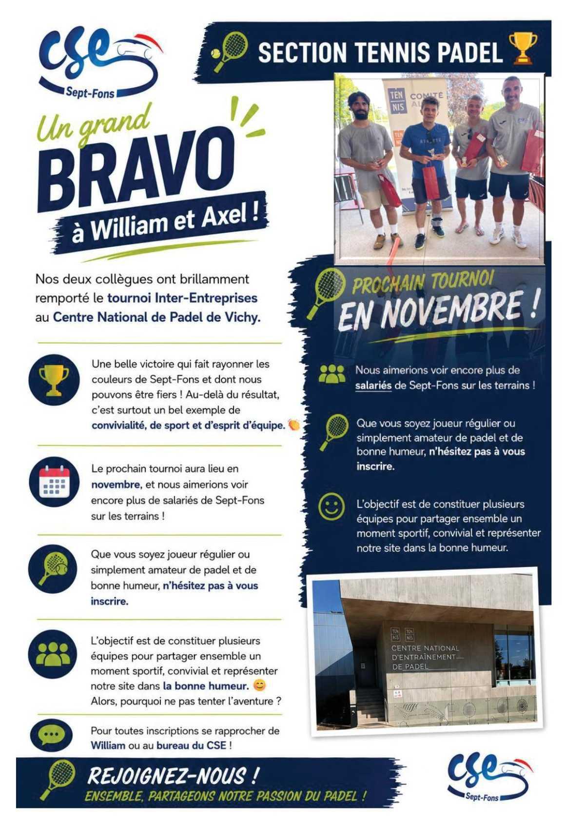 Section Tennis-Padel, félicitations aux vainqueurs 👏👏 