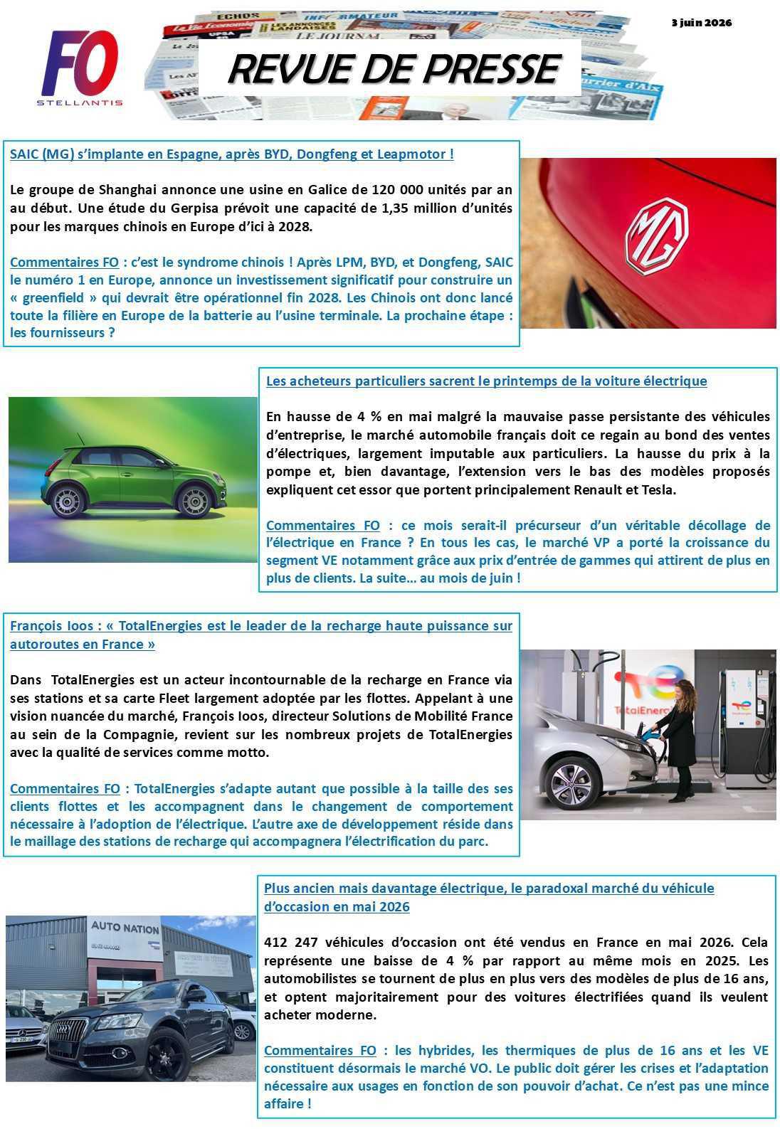 REVUE DE PRESSE FO, 3 juin 2026