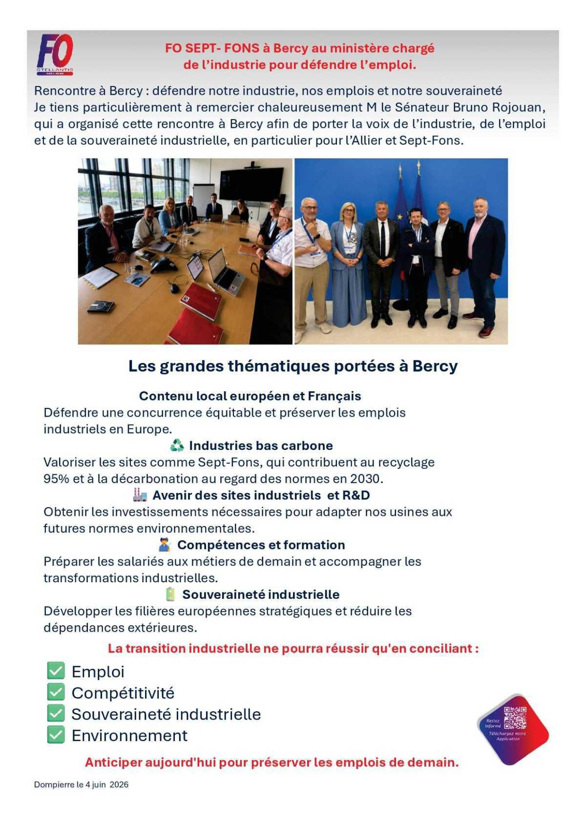 FO Sept-Fons à Bercy pour défendre l'emploi sur notre site !
