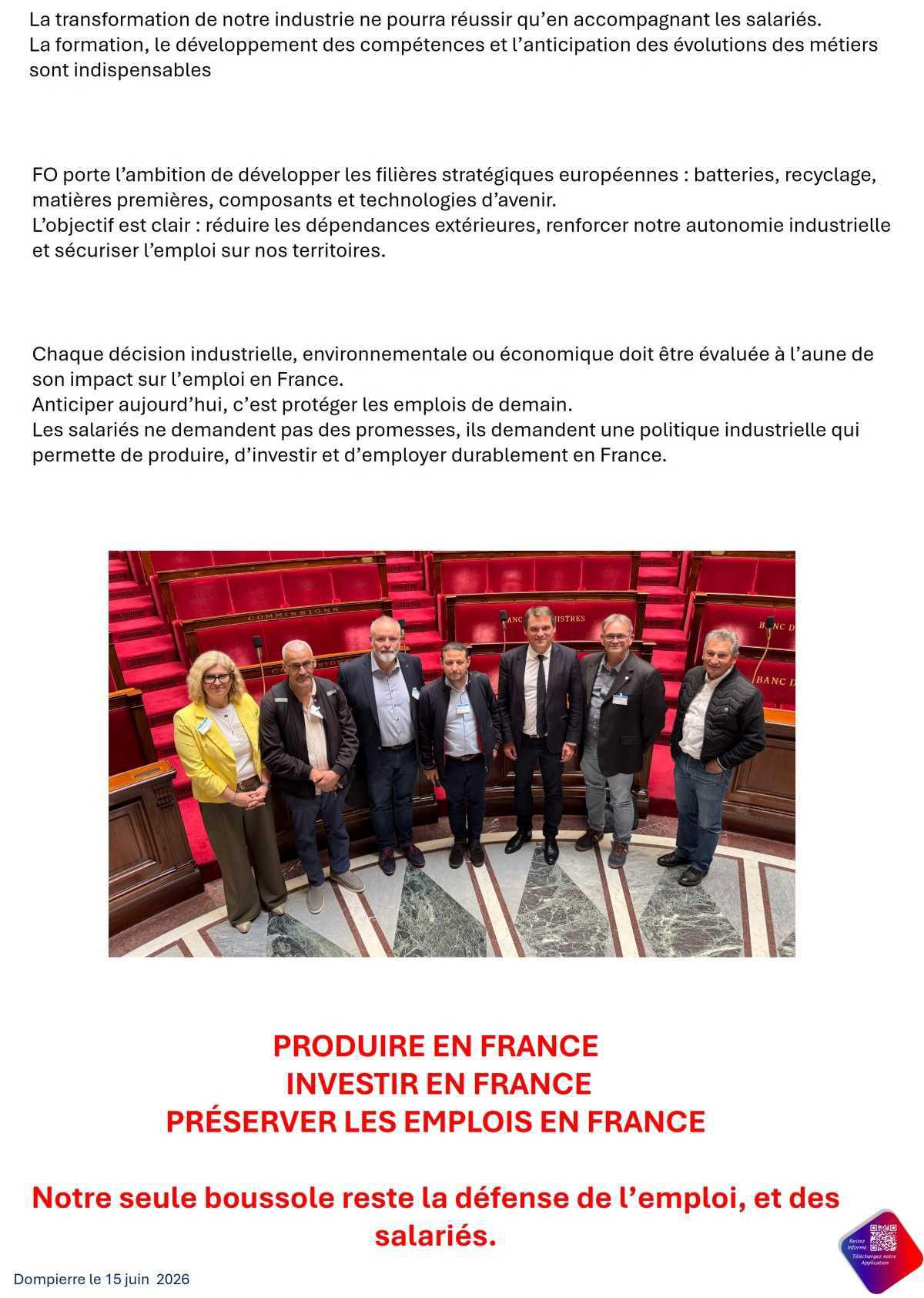 FO REÇU À L'ASSEMBLÉE NATIONALE POUR DÉFENDRE NOS EMPLOIS