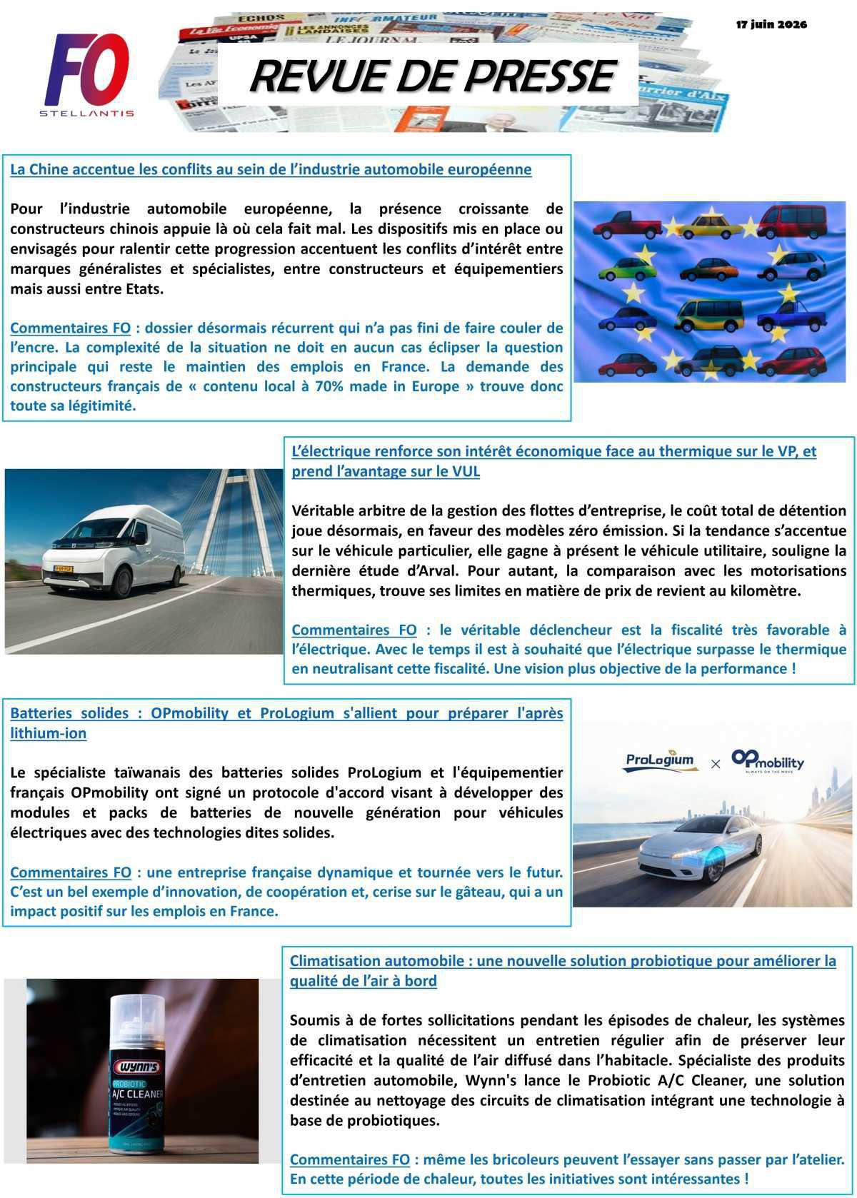 REVUE DE PRESSE FO, 17 juin 2026