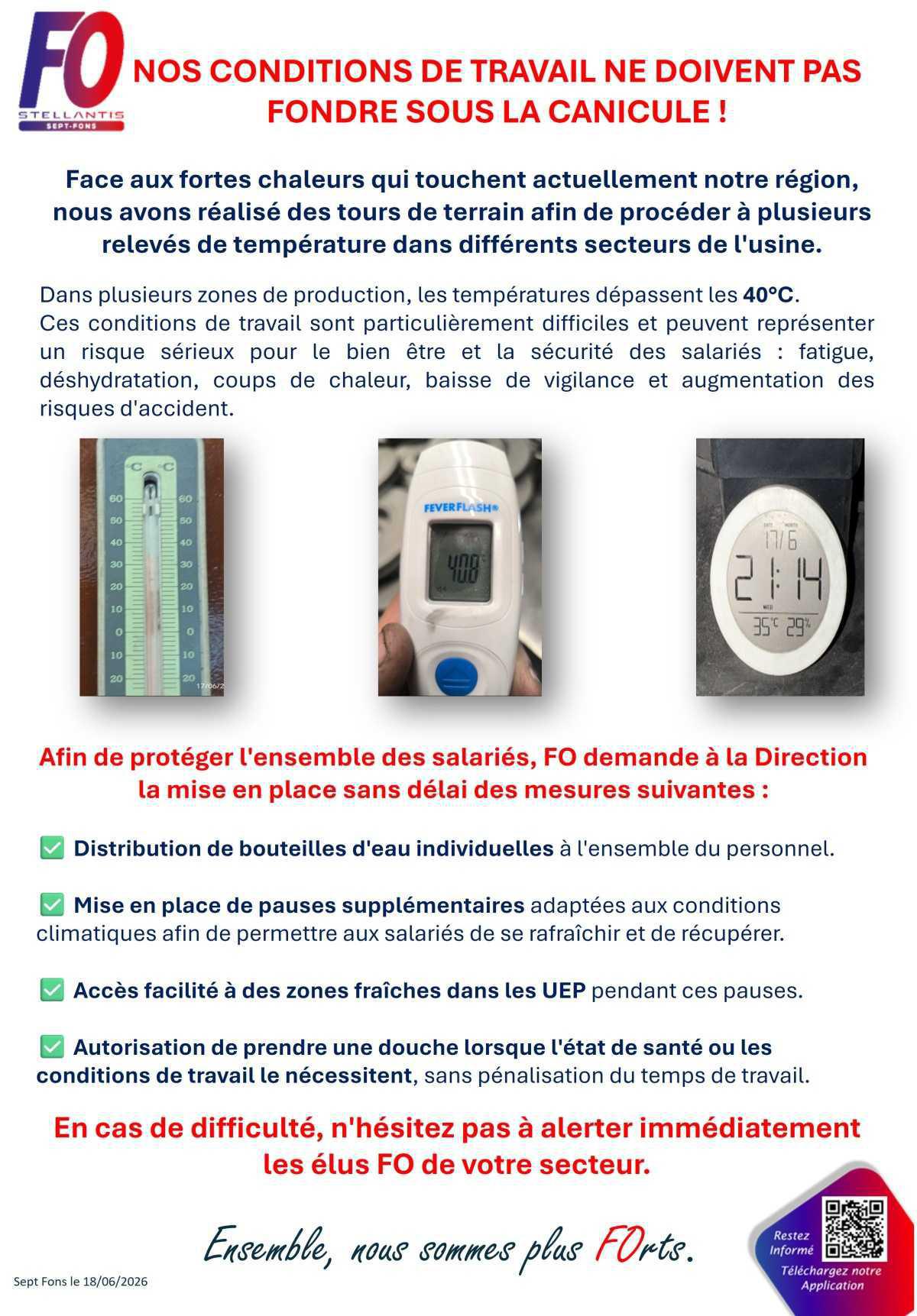 NOS CONDITIONS DE TRAVAIL NE DOIVENT PAS FONDRE SOUS LA CANICULE !