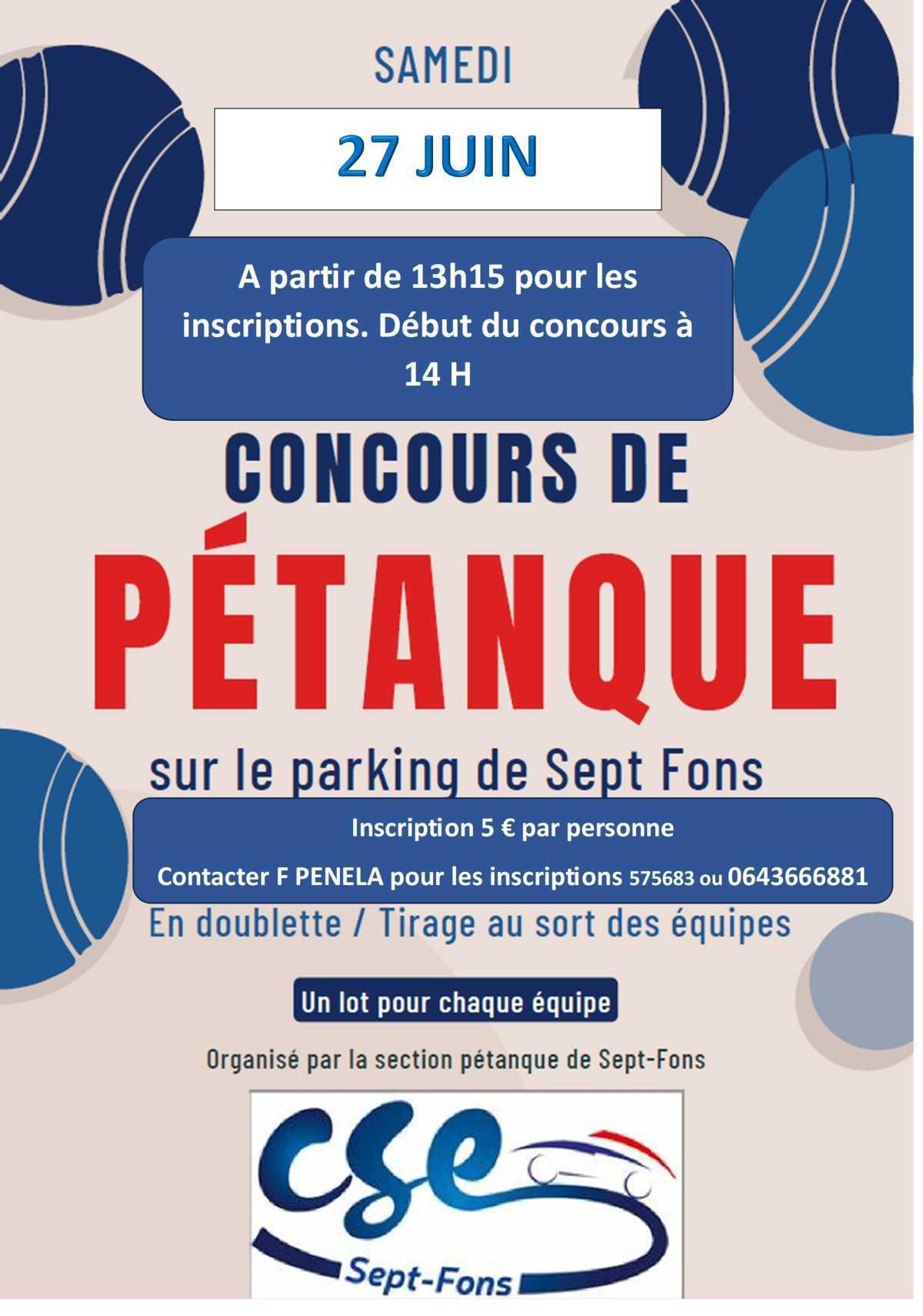 Concours pétanque le samedi 27 juin