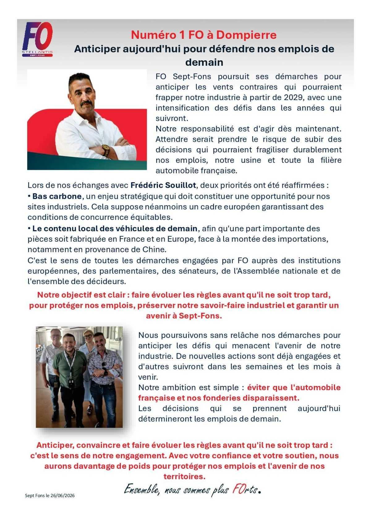 Numero 1 FO à Dompierre...pour la défense de l'emploi.