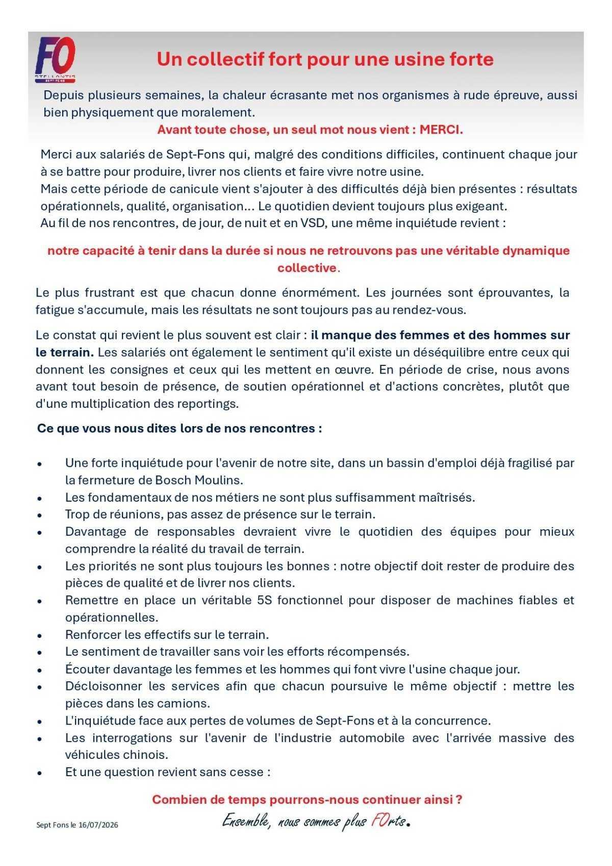 Un collectif fort pour une usine forte.