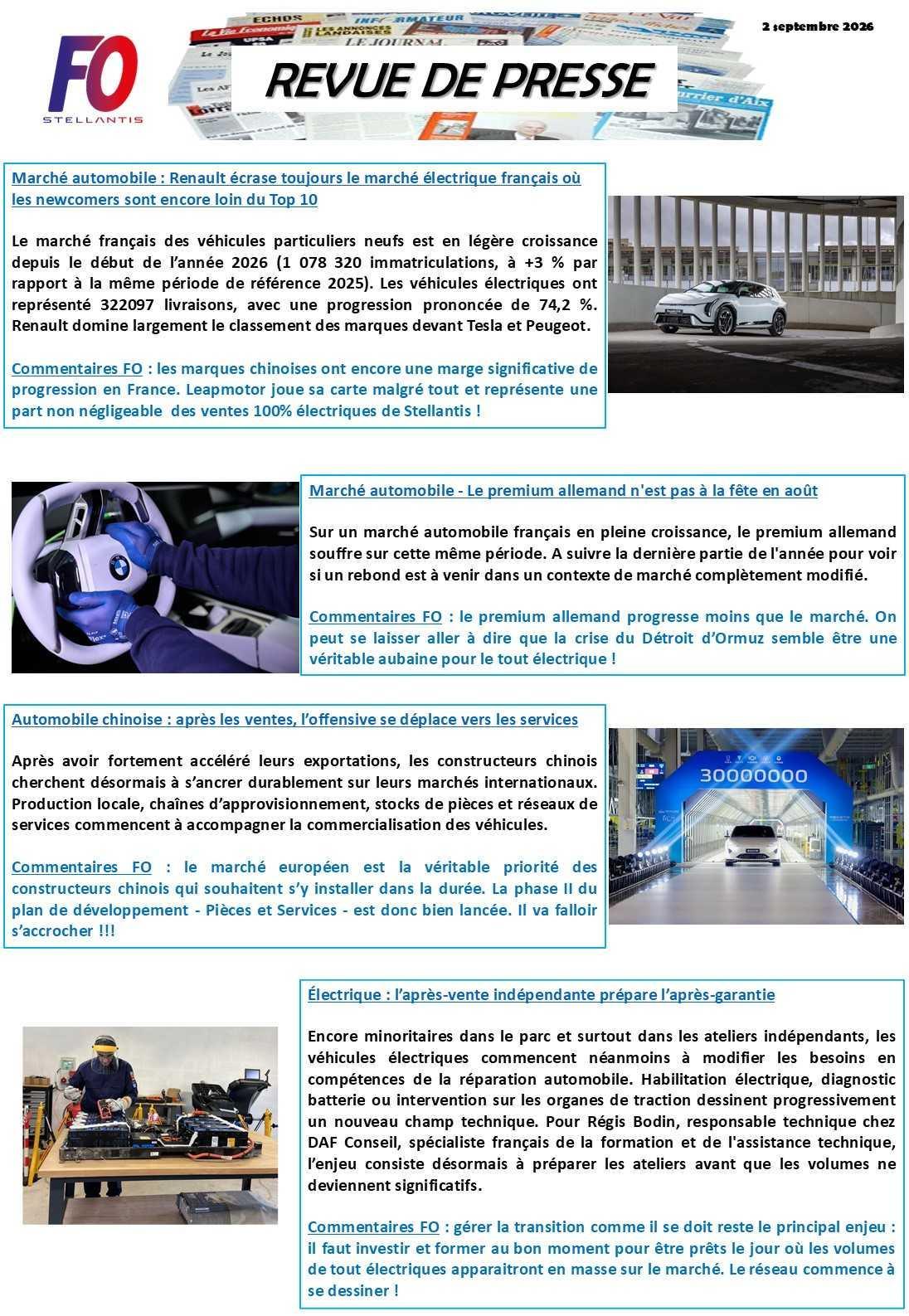 REVUE DE PRESSE FO, 2 septembre 2026