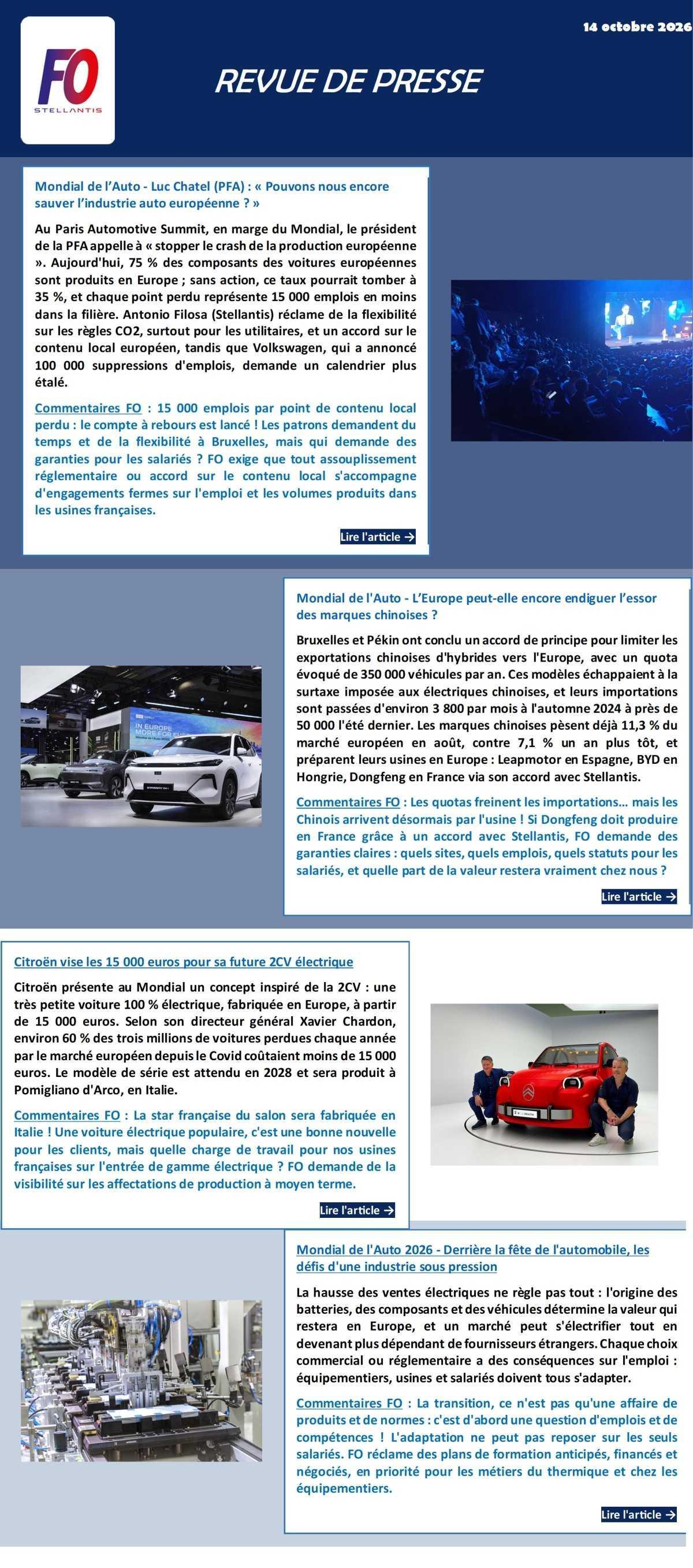 REVUE DE PRESSE FO, 14 octobre 2026