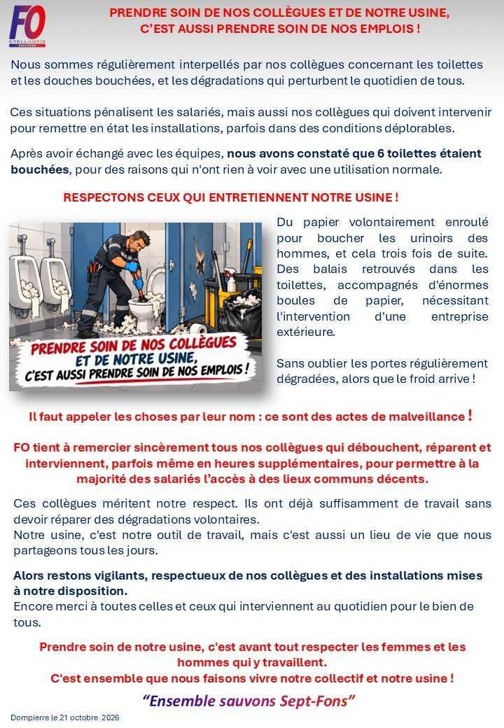 RESPECTONS CEUX QUI ENTRETIENNENT NOTRE USINE !