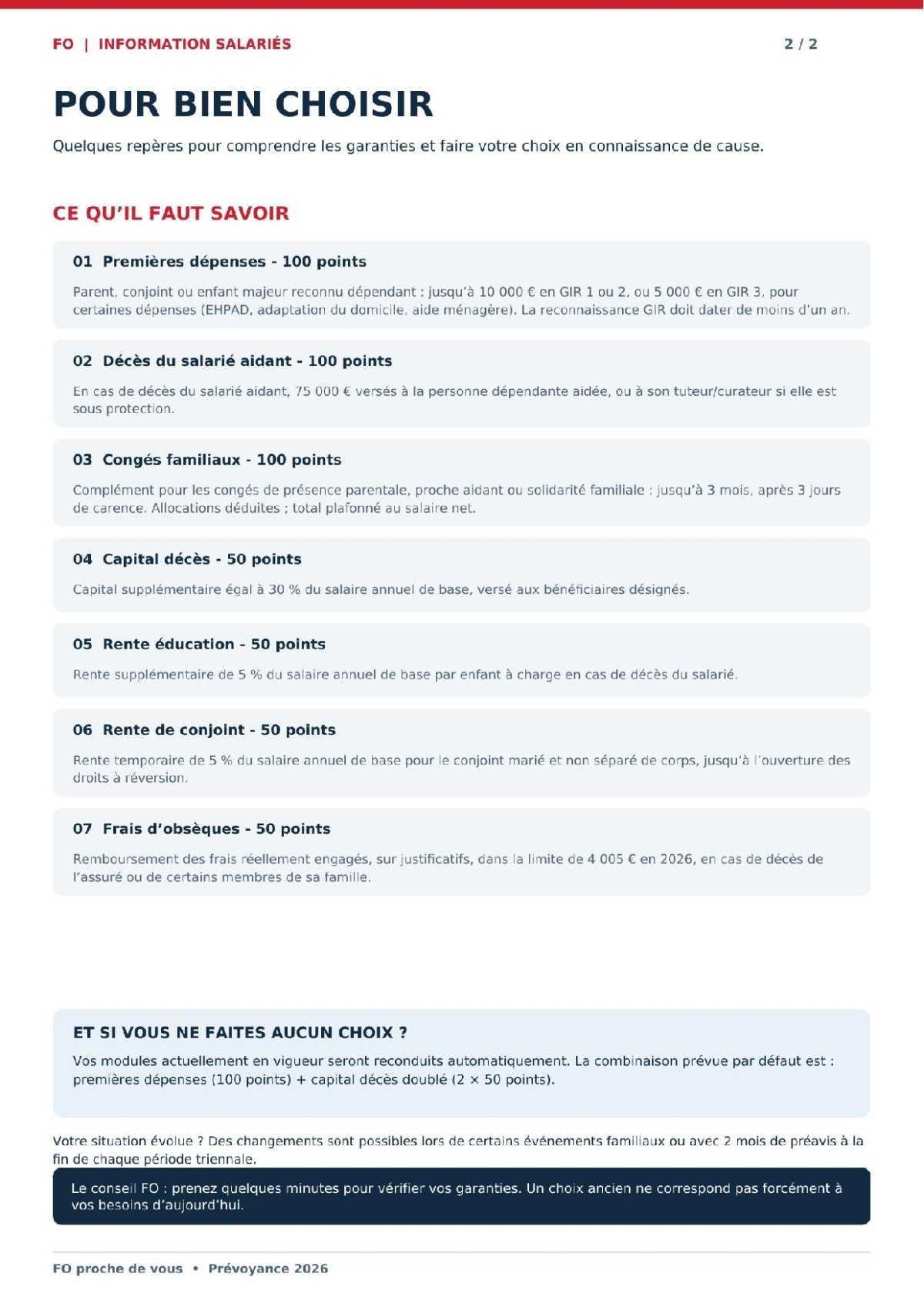 Prévoyance 2026, la fiche d'aide pour faire votre choix.