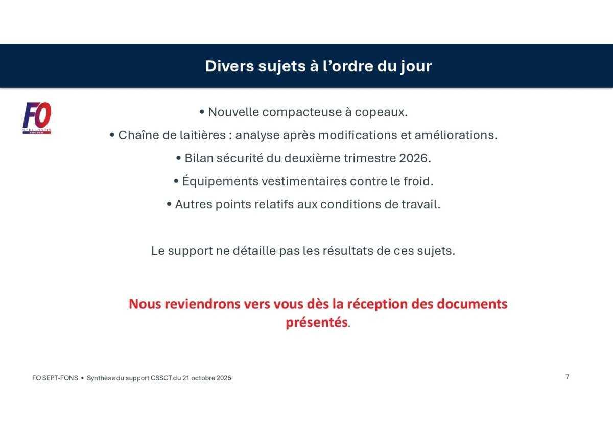 CR FO du trimestriel CSSCT à Sept-Fons.