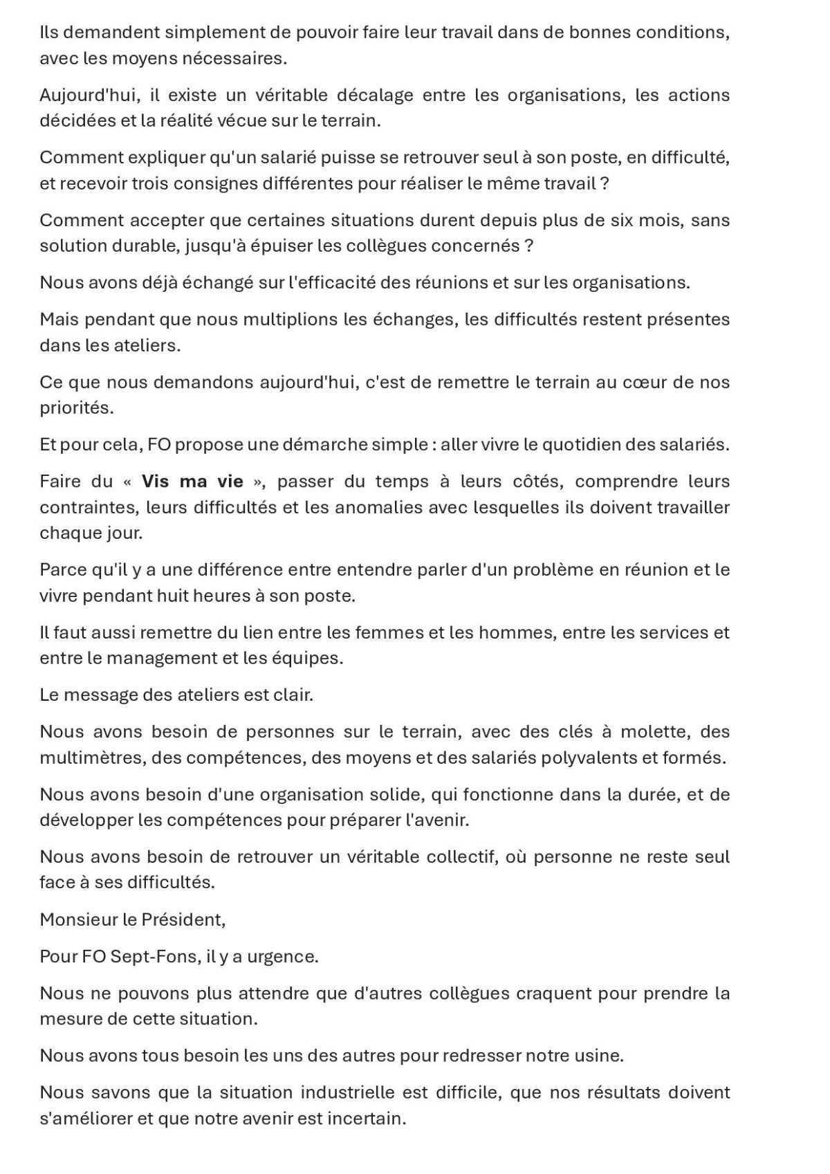 En direct du CSE, Déclaration FO en début de séance !