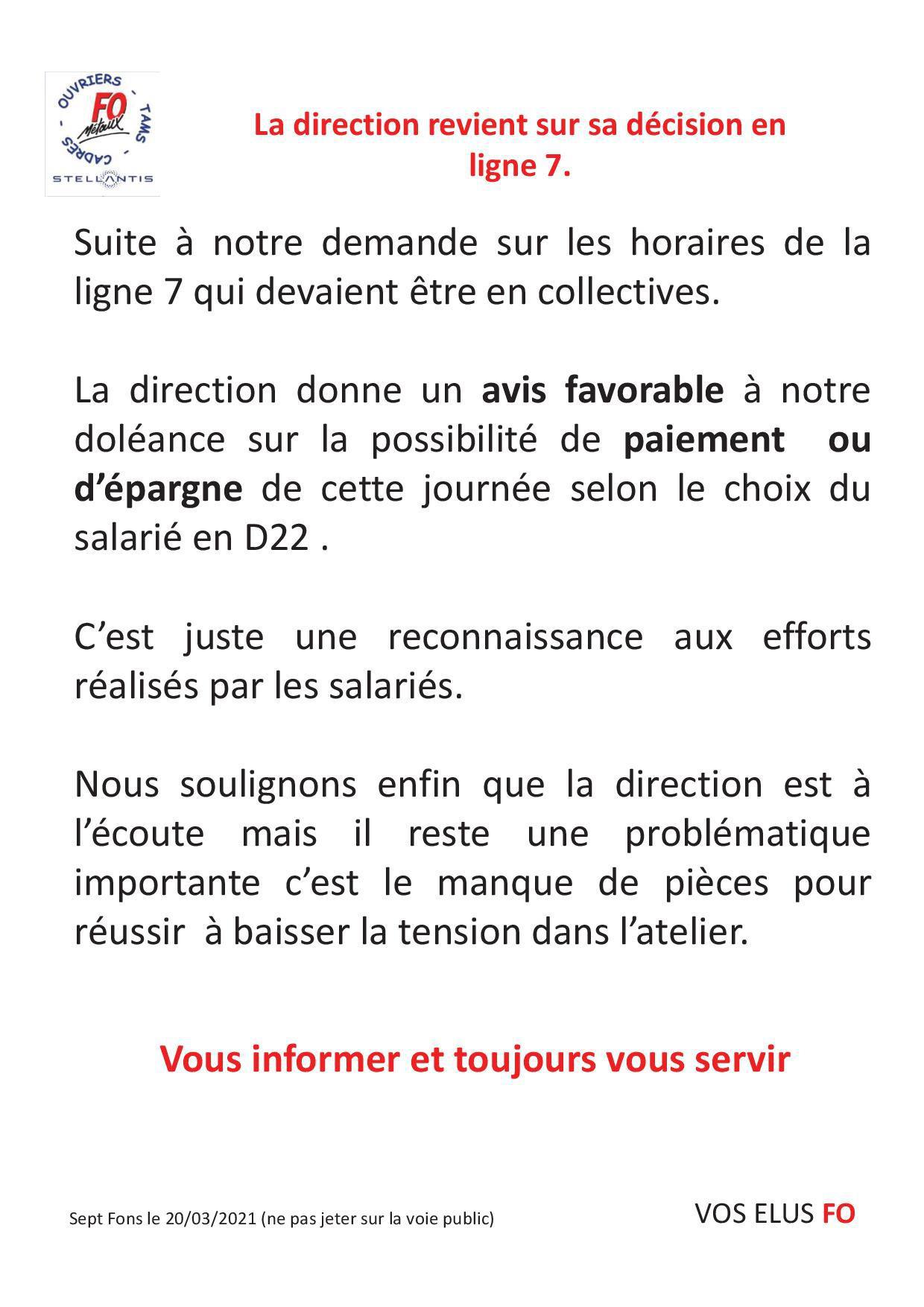 La direction valide notre demande.