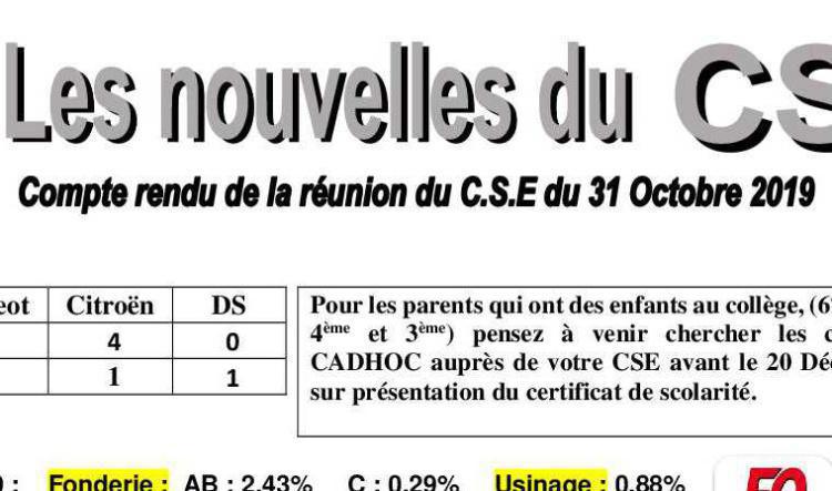 Compte rendu CSE du 31 Octobre 2019