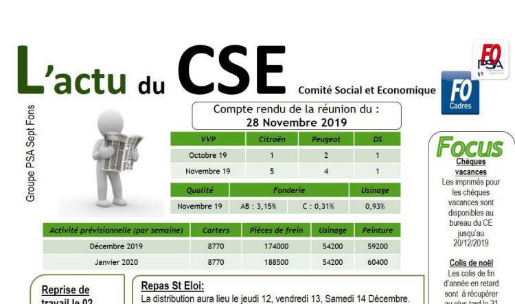 Compte rendu CSE du 28 Novembre 2019