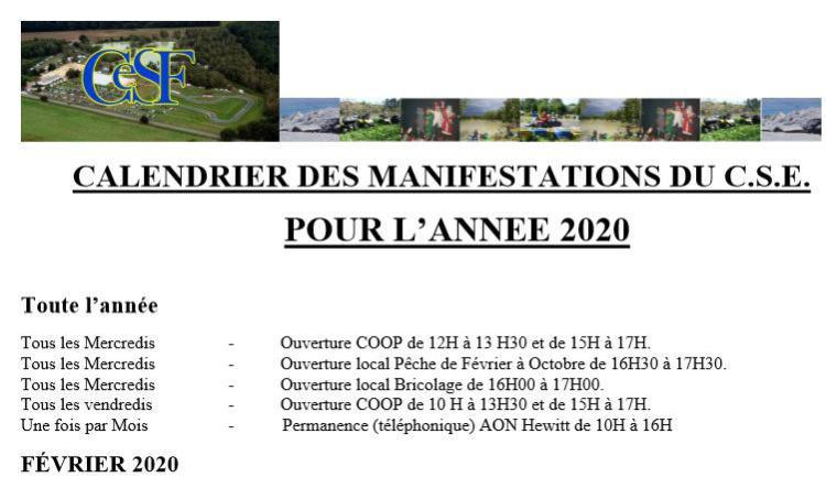 CALENDRIER  MANIFESTATIONS DU C.S.E.  2020