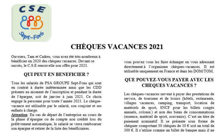 Cheque vacances 2021 >> !! Dernière semaine