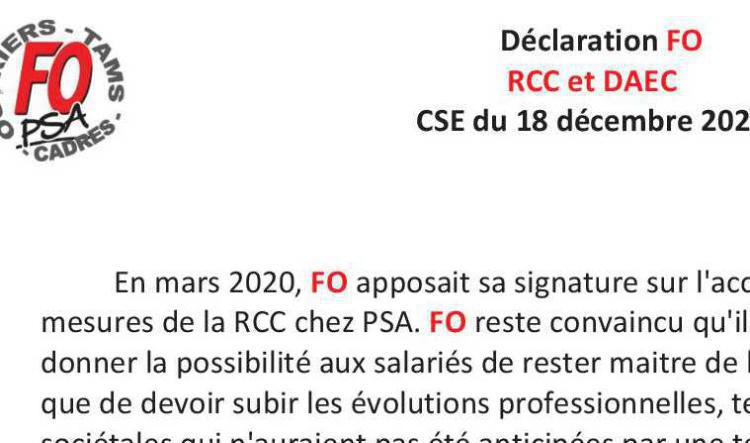 Déclaration en CSE 18 Décembre 2020 sur le DAEC