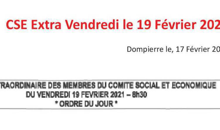 CSE Extra du Vendredi 19 Février 2021 à 8H30.
