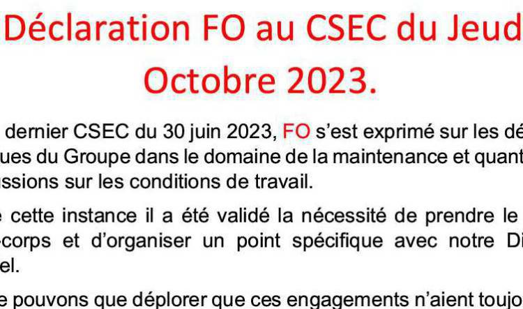 les déclaration FO lors du CSE Central du 12 Octobre..