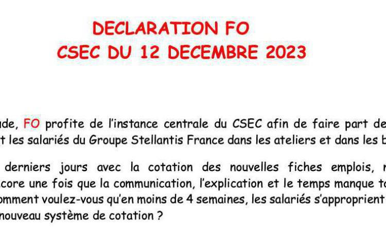 Déclaration FO en CSEC au RH monde.