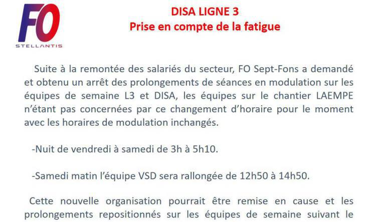 DISA LIGNE 3 : Prise en compte de la fatigue