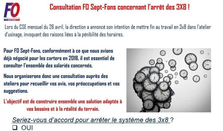 Consultation FO Sept-Fons concernant l’arrêt des 3X8 !