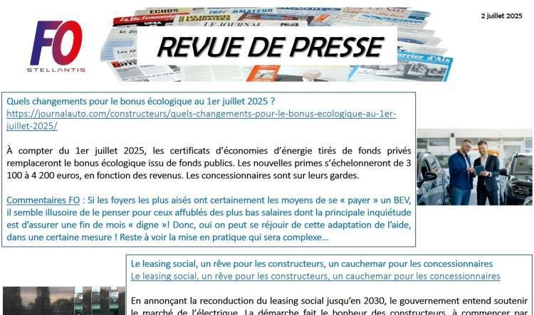 REVUE DE PRESSE FO, 2 juillet 2025