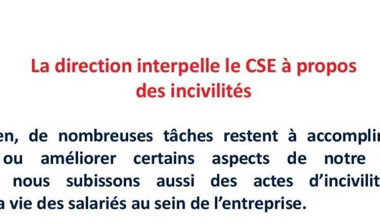 La direction interpelle le CSE à propos des incivilités.
