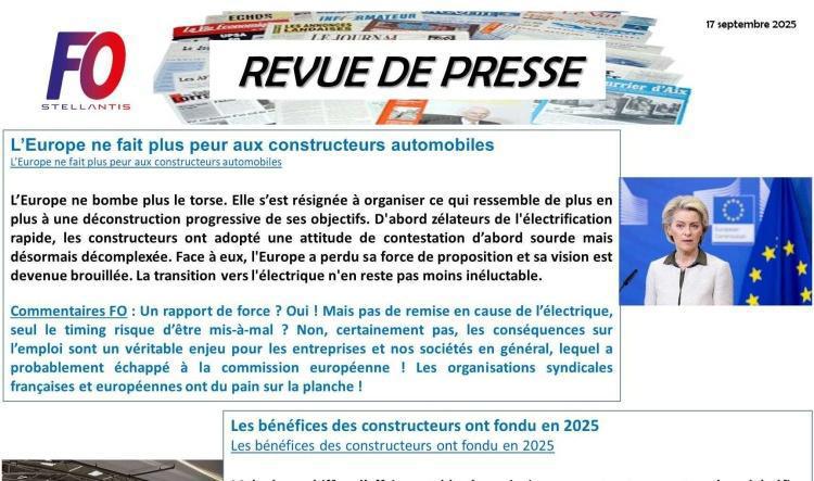 REVUE DE PRESSE FO, 16 septembre 2025