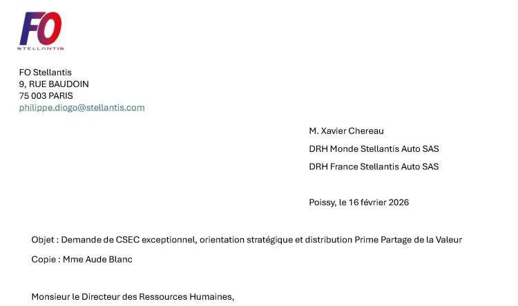 Courrier FO à la direction centrale