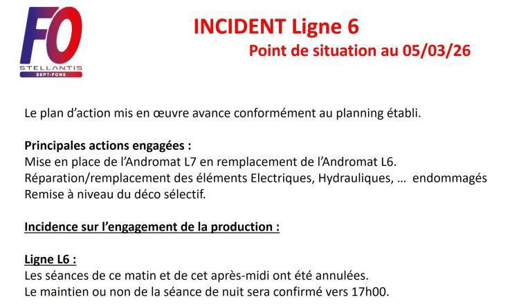 INCIDENT Ligne 6, Point de situation au 05 mars 26