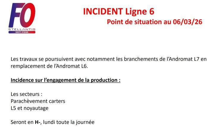 INCIDENT Ligne 6, Point de situation au 06 mars 26