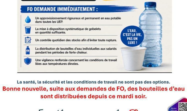 CHALEURS : DES BOUTEILLES D’EAU POUR TOUS LES SALARIÉS !