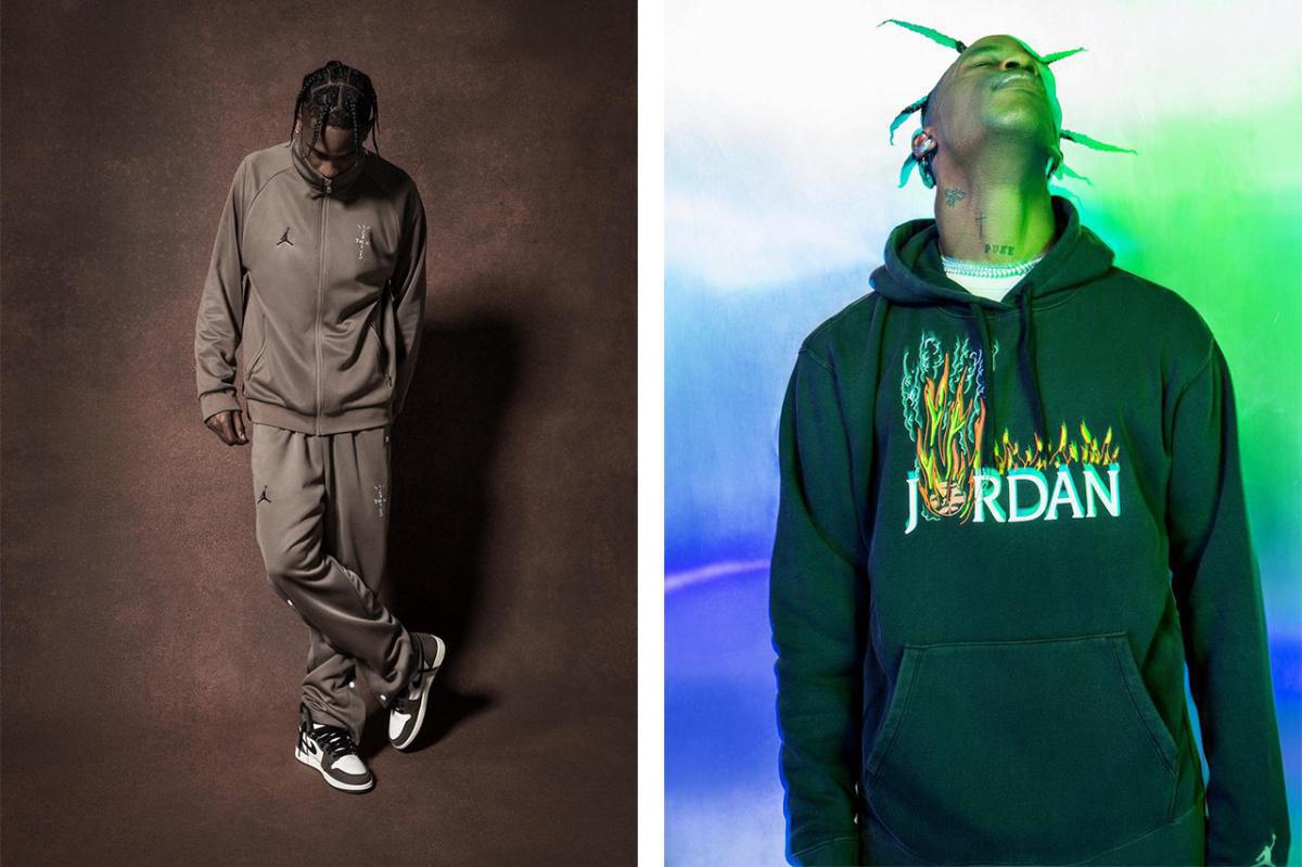 Travis Scott x Air Jordan 1 accompagné d'une gamme de vêtements et la liste officielle des magasins.
