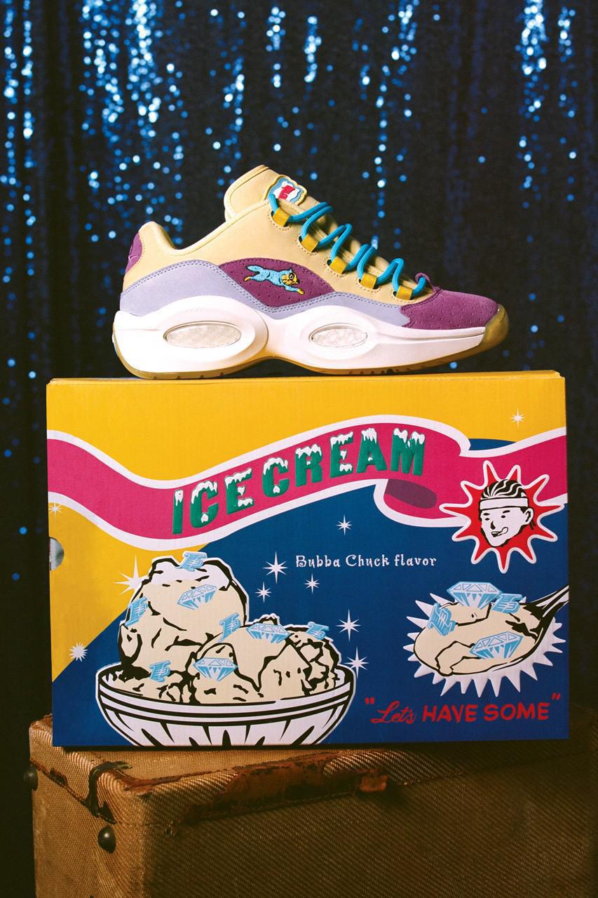 BBCICECREAM x Reebok Question Lows applique son graphique de chien de course