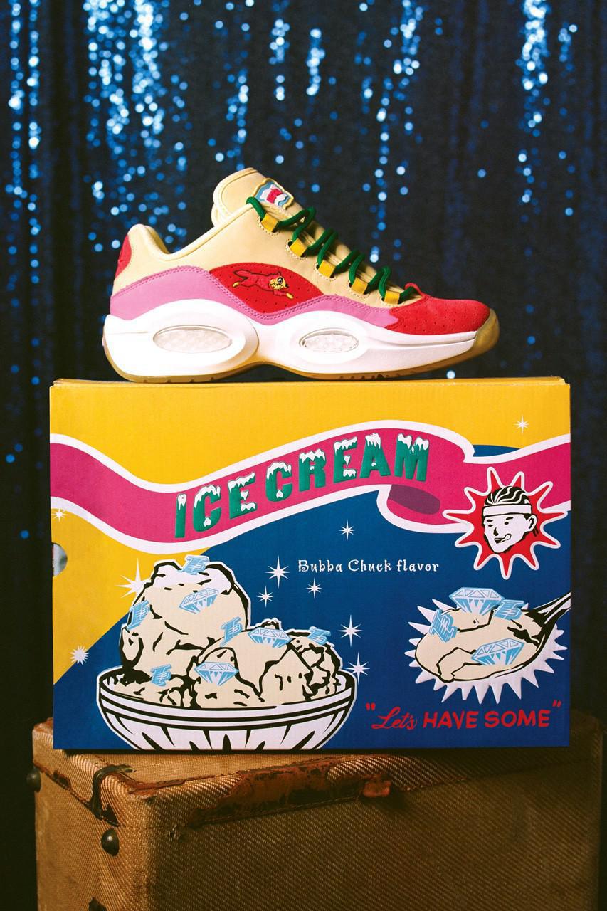 BBCICECREAM x Reebok Question Lows applique son graphique de chien de course BBCICECREAM x Reebok Question Lows applique son graphique de chien de course