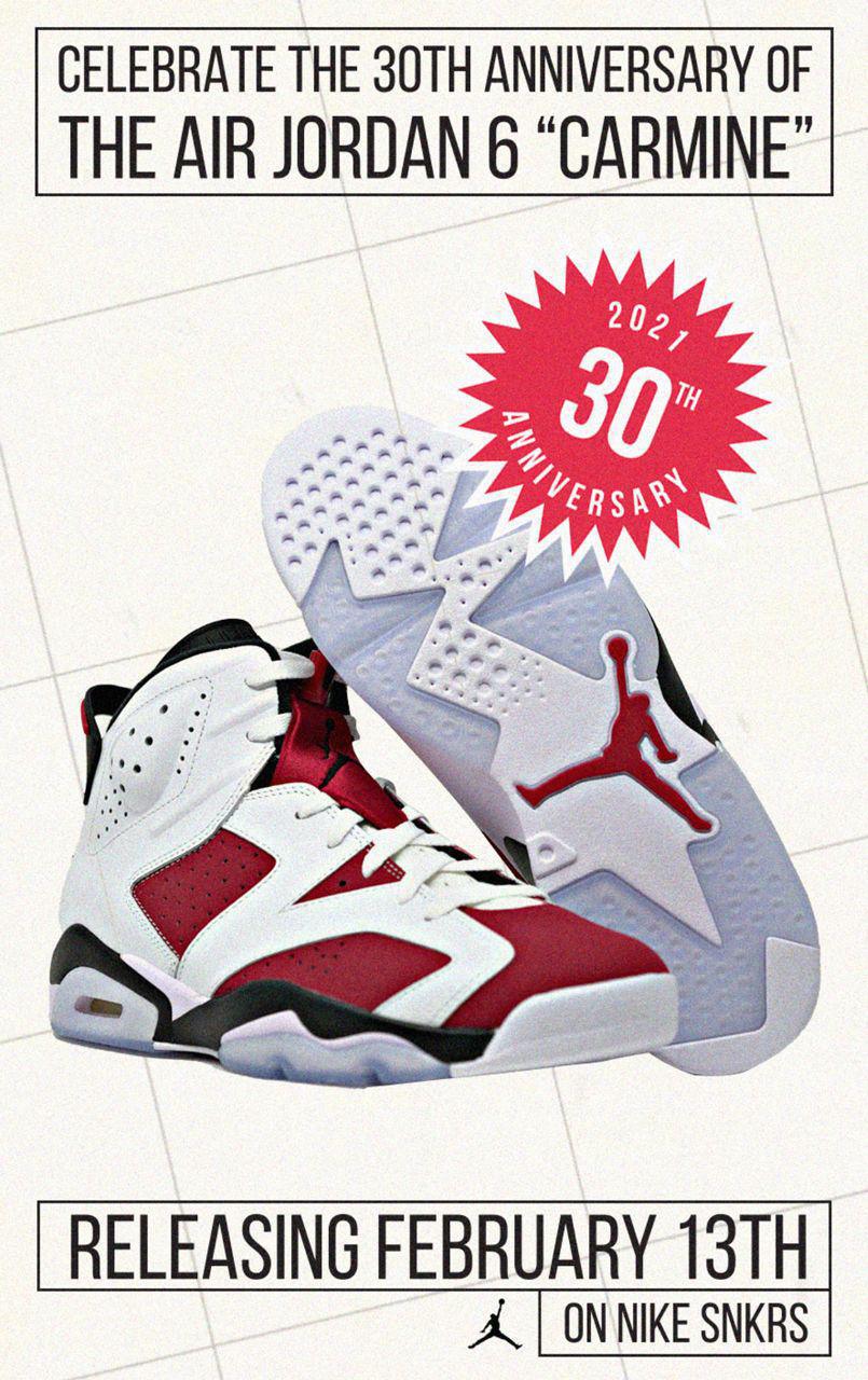 La "Carmine" d'Air Jordan 6 sera de retour en 2021