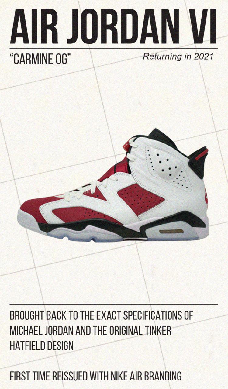 La "Carmine" d'Air Jordan 6 sera de retour en 2021